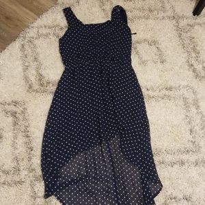Low back, asymmetrical polka dot dress